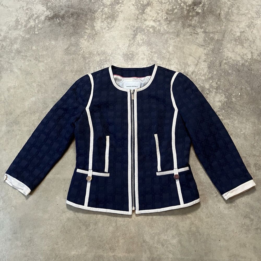 Banana Republic Blazer Womens 2 Navy Blue Office Preppy‎ Work Career
